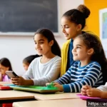 Home 22 방과후지도사와 관련된 법률과 규정 - A bright and lively extracurricular educational program scene in Spain, showing a diverse group of c...