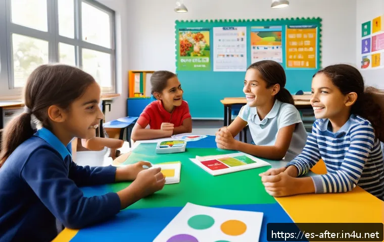 방과후지도사 자격증과 타 자격증의 조합 - A lively educational workshop scene in a modern Spanish classroom, featuring a diverse group of chil...