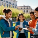 Home 18 방과후지도사 주요 중점 과목 설명 - A diverse group of enthusiastic teenagers collaborating in an outdoor extracurricular activity, wear...