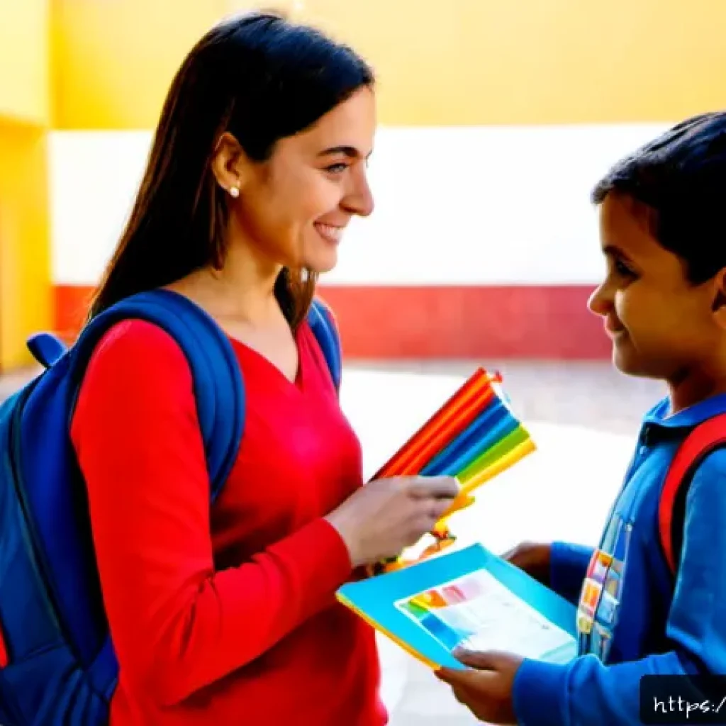 방과후지도사와 학부모 소통 방법 - Photorealistic after-school educator meeting warmly with a Spanish-speaking parent in a bright commu...